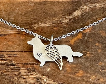 Angel Dog Necklace Cardigan Welsh Corgi Pet Keepsake Memorial Gift Tribute Pendant Jewelry Stainless Steel