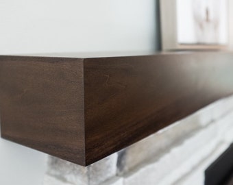 Walnut Stained (Poplar Wood) Modern Fireplace Mantel
