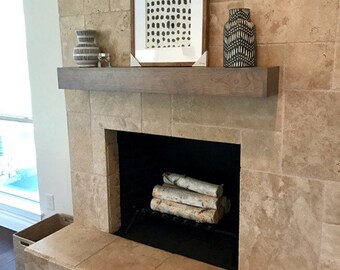 Light Grey Cherry Wood Beam Mantel, Fireplace Mantle