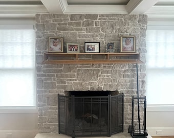 White Oak Fireplace Mantel with Hidden Storage, Drop Front Shelf, Media Storage