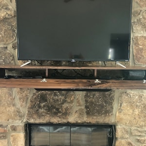 Hidden Storage Mantel, Knotted Walnut Fireplace Mantel with Drop Front Media Storage