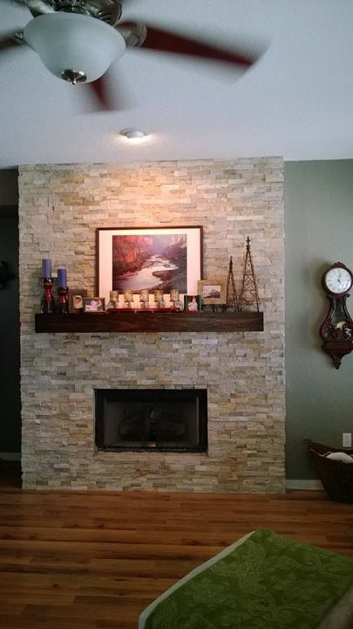 Seven foot modern rustic fireplace mantel. 84 inch mantel