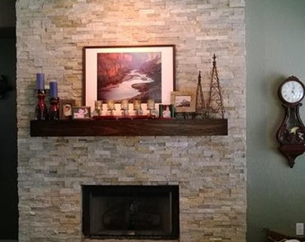 Rustic Fireplace Mantel, Modern Poplar Wood Shelf (84 or 80 Inch)