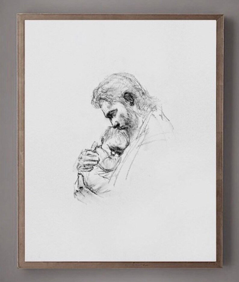 Puede incluir: Un dibujo a l&aacute;piz en blanco y negro de un hombre que sostiene a un ni&ntilde;o en sus brazos. El hombre est&aacute; mirando al ni&ntilde;o, y el ni&ntilde;o est&aacute; mirando al hombre. El dibujo est&aacute; hecho en un estilo simple, con l&iacute;neas suaves y sombreado.