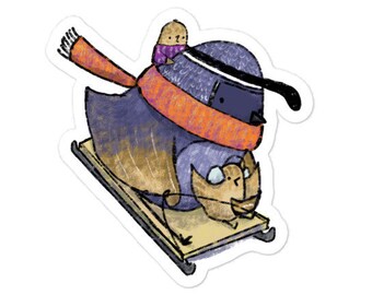 Winter Quail Sledding Sticker