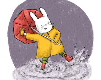 Bunny Singing in the Rain Print