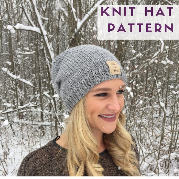 PATTERN // Slouchy Knit Hat Pattern // Knit Hat Pattern // Slouchy Beanie // ADULT & TEEN Hat Pattern // Beginner Knit Pattern