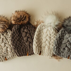 Chunky Knit Beanie: Handmade Women's Hat with Faux Fur Pom