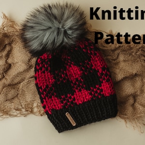 PATTERN // BABY-ADULT / Plaid Knit Beanie Pattern / Buffalo Plaid // Knit Pattern // Hat Pattern // Knit Hat Pattern // Knit Beanie Pattern