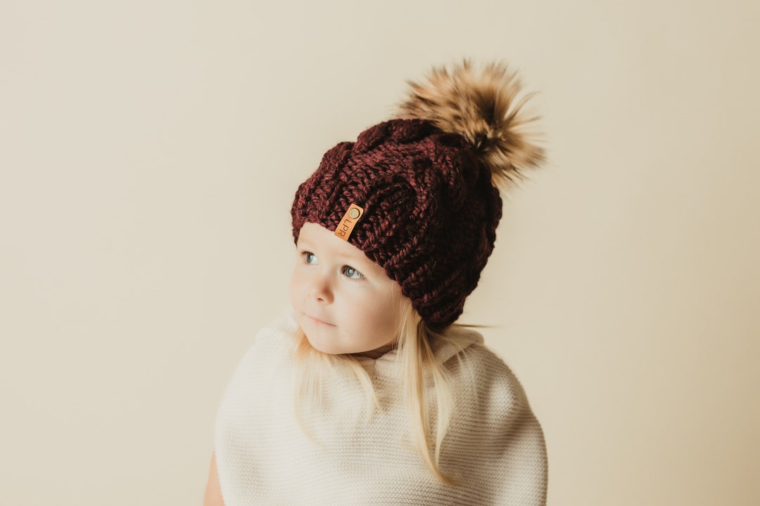 PICK YOUR COLORS Faux Fur Pom Pom Beanie Cable Knit Hat Made