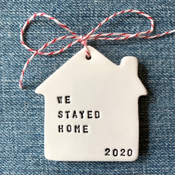 we stayed home stamped ceramic ornament {ready to ship}