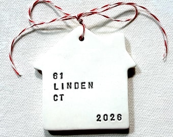 new home ceramic keepsake Christmas ornament personalized with your address