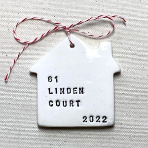 new home ceramic keepsake Christmas ornament personalized with your address image 3