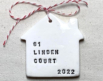 new home ceramic keepsake Christmas ornament personalized with your address