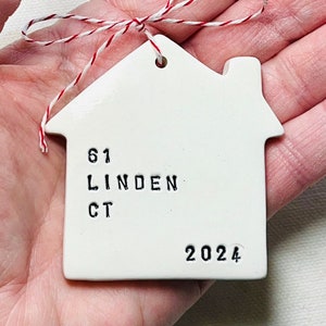 new home ceramic keepsake Christmas ornament personalized with your address image 1