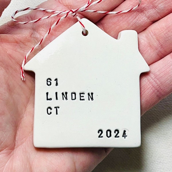 new home ceramic keepsake Christmas ornament personalized with your address