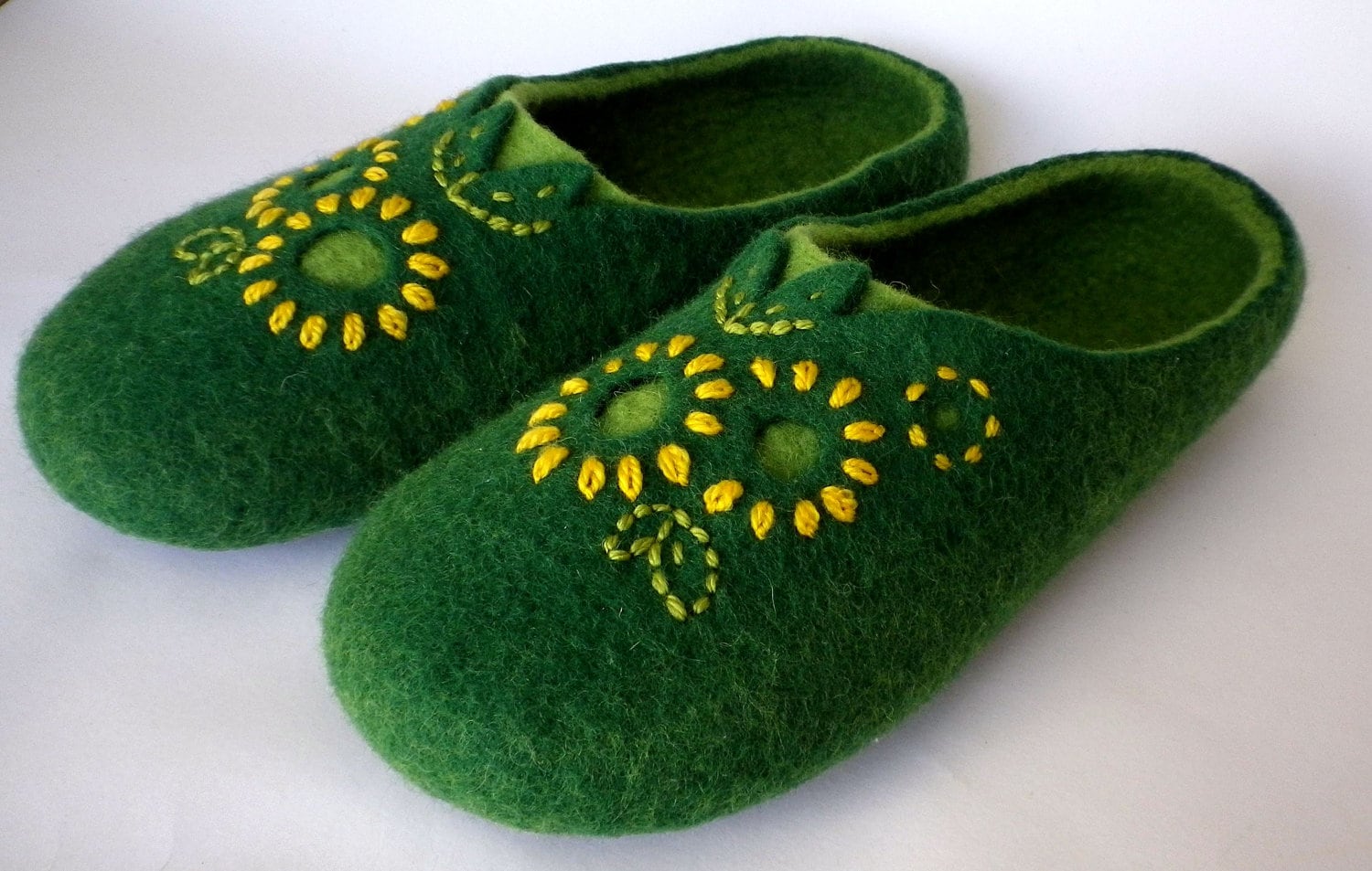 Women Felted Wool Slippers / House Shoes Embroidered Flowers Etsy