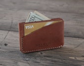 GRAMS28 / Three Pockets Leather CARD HOLDER, hand stitched leather wallet - Tan Brown