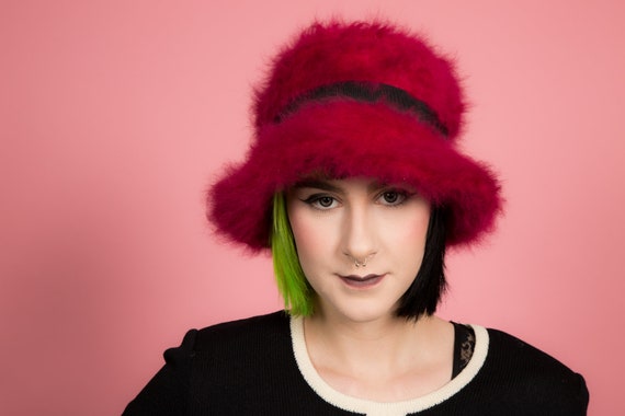 Vintage hot pink fluffy faux fur angora style fur
