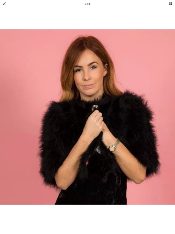Black marabou feather short sleeved cropped jacket