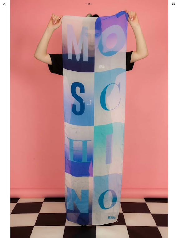 Rare oversized blue colour block Moschino scarf -
