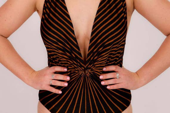 70s vintage black & bronze starburst stripe plung… - image 2