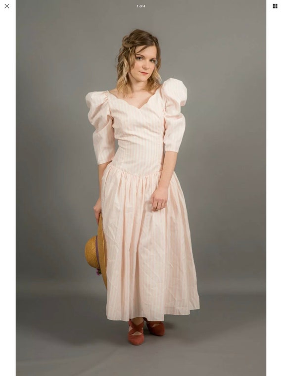 80s vintage Pale bink and white dress