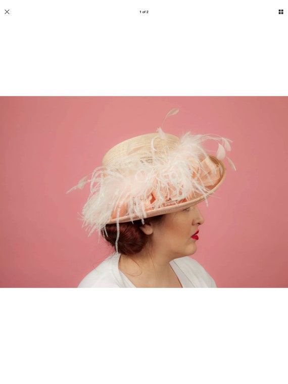 Blush cream feathered formal hat
