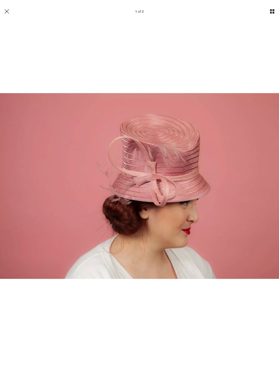 Pink feathered formal bucket hat