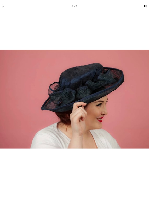 Navy blue silk covered formal hat