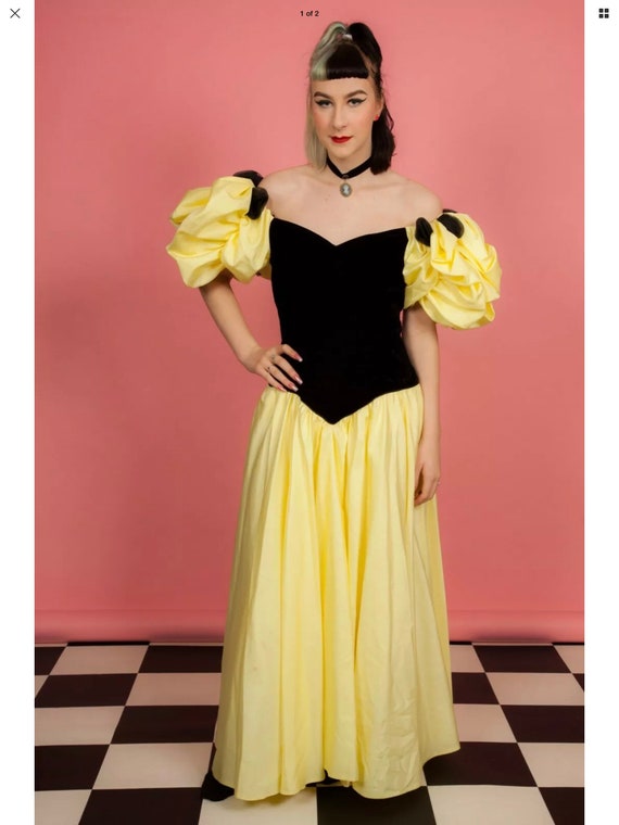 Beautiful 80s vintage bridesmaid dress yellow & bl