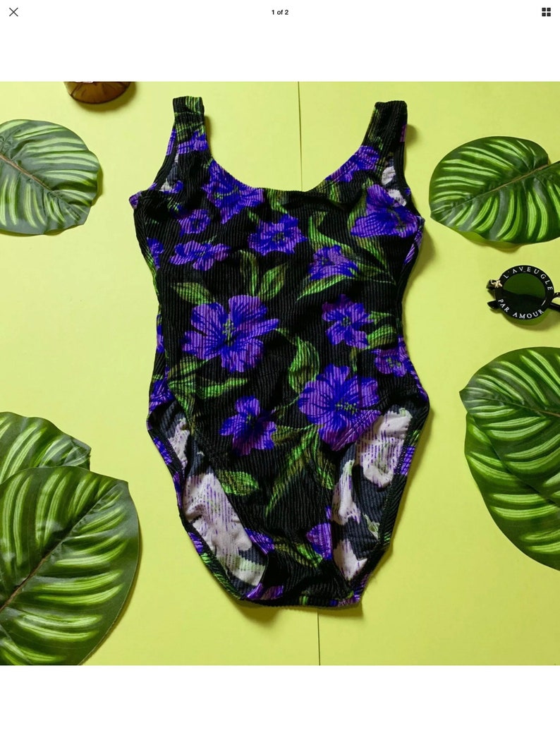 purple floral swimsuit