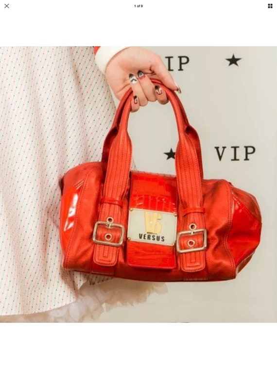 VERSUS metallic red leather & patent leather silve