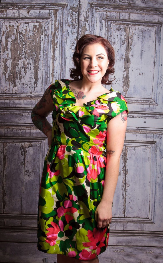 1950 s Vintage Floral Wiggle Dress Francis Adams Junior Accent Floral Shift Dress by Francis Adams Junior Accent Green Abstract Print Etsy