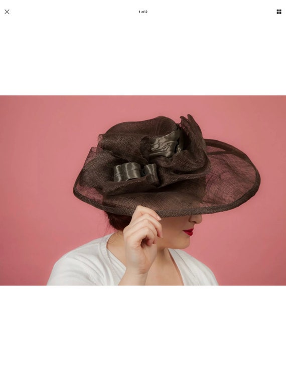 Oversized brown sinamay formal hat