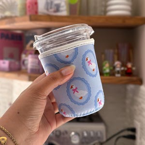 Coquette Geese Iced Coffee Sleeve: Reusable Neoprene Cup Cozy