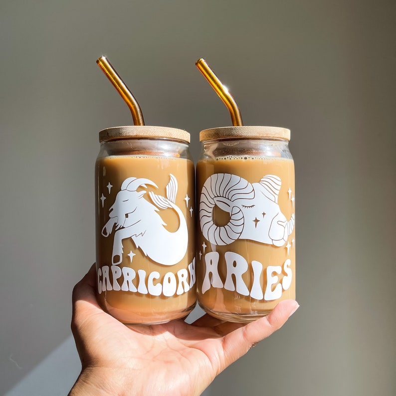 Zodiac Sign Glass Cup Astrology Glass Beer Can Glass Cup Etsy