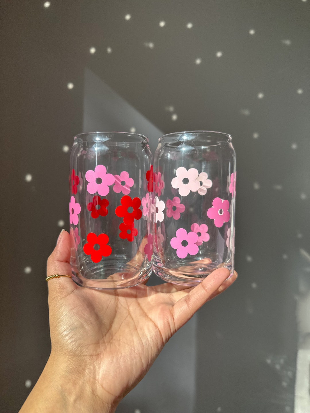 Retro Flower Glass Cup Boho Beer Glass Can Glass Coffee Cup - Etsy