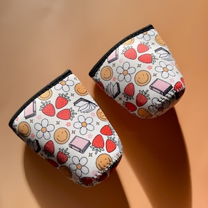 Strawberry and books coffee sleeve, iced coffee sleeves, cozie