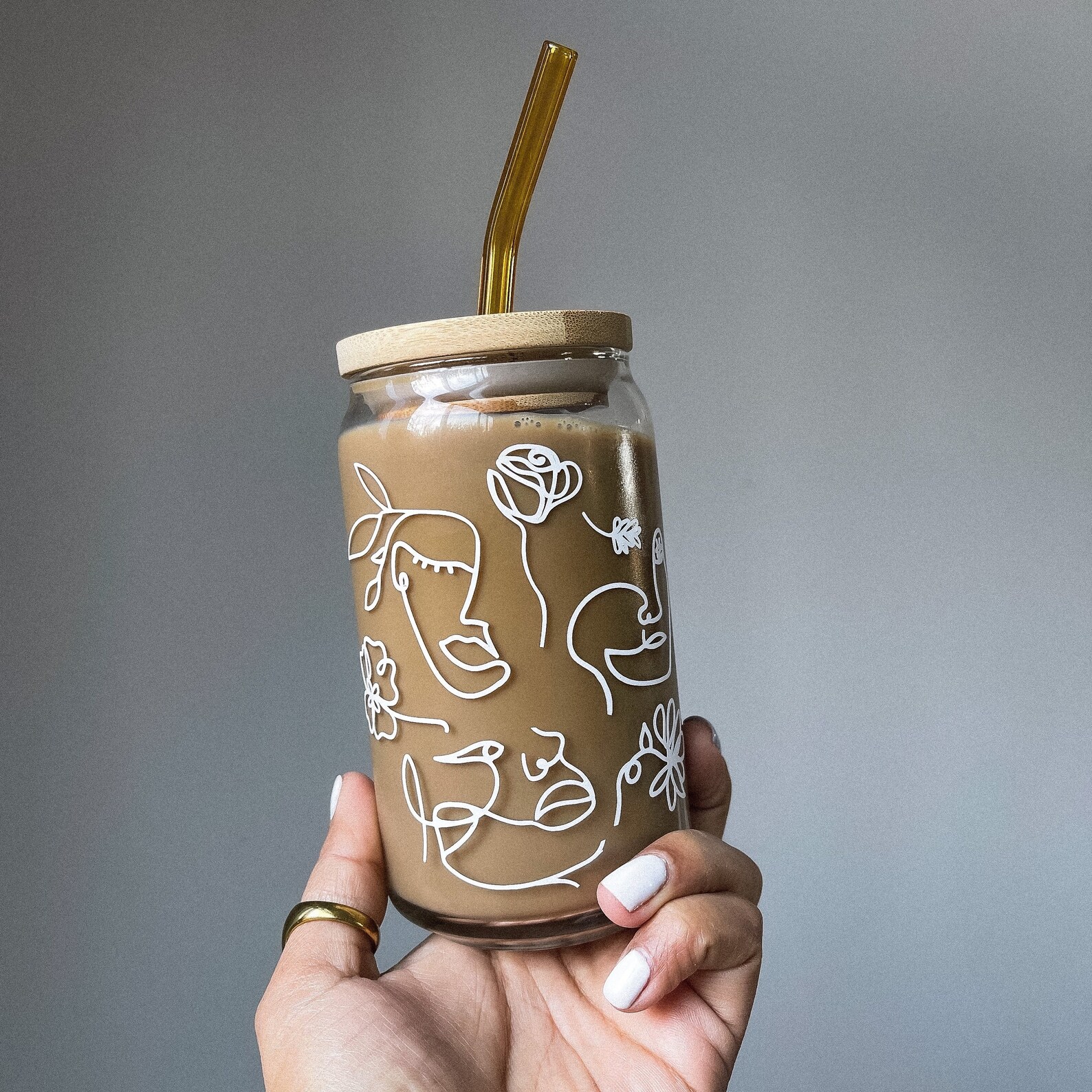 Abstract Faces Glass Cup Aesthetic Glass Cup Iced Coffee Etsy