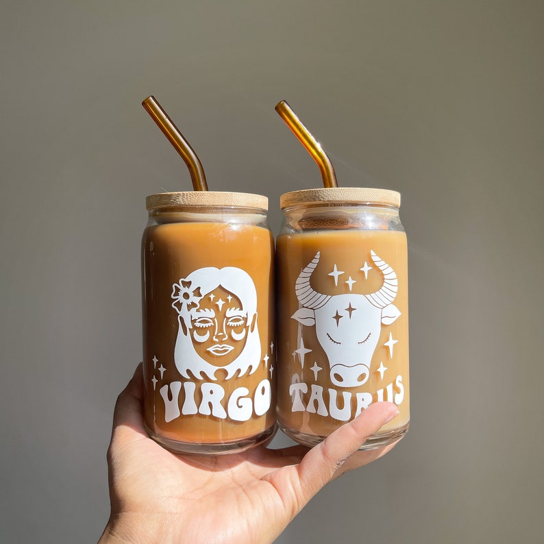 Zodiac Sign Glass Cup Astrology Glass Beer Can Glass Cup Etsy