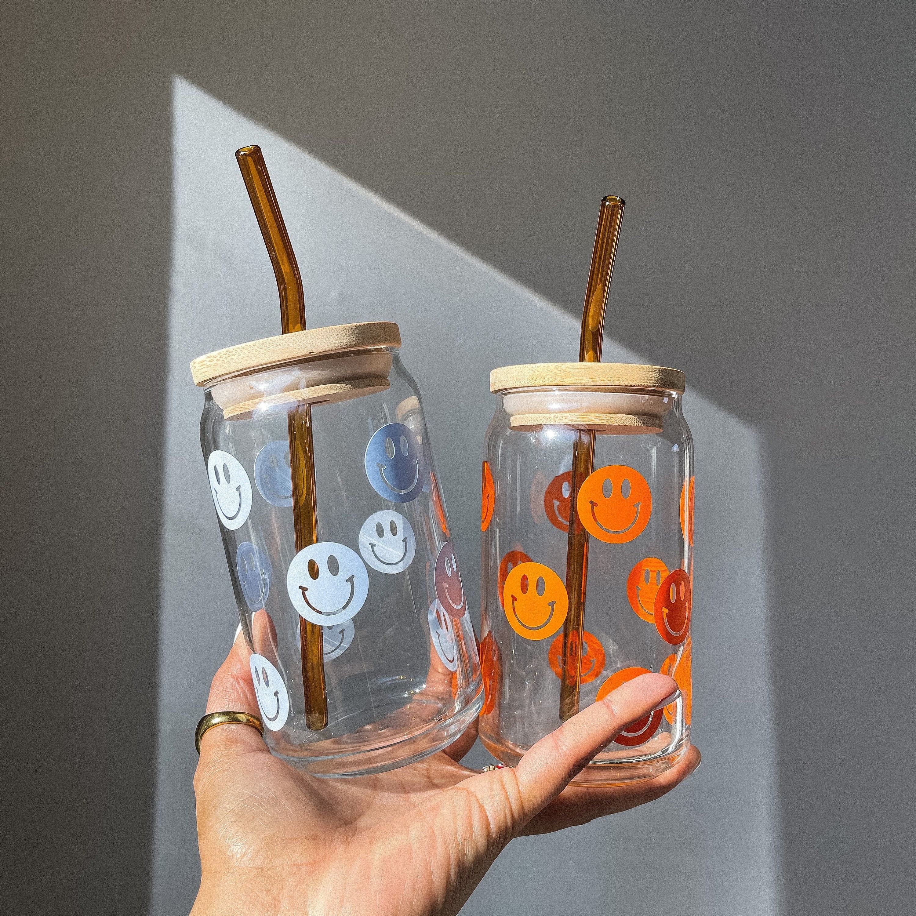 Happy Face Beer Glass Can,iced Coffee Glass Cup, Aesthetic Glass Beer Can,  Aesthetic Beer Can Glass Preppy Glass Cup -  Israel