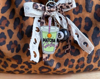 Matcha Girlie Keychain | Cute Matcha Bag Charm | Coffee Shop Aesthetic | Purse Accessory | Trendy Gift