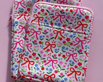 Flower Book Sleeve with Zipper | Kindle & Tablet Case | Padded Protective Cover