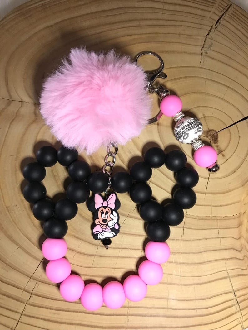 Pink Black Mouse Mouse Ears Bag Charm Keychain, Accessories for Purse ...