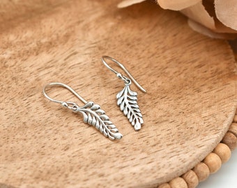 Silver Fern Earrings, Leaf Earrings Dainty, Dangle Earrings Silver, Nature Jewelry, Lightweight Small Minimalist, Gift for Plant Lover-DE007