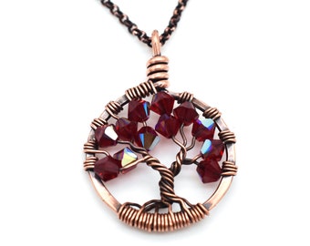 Garnet Pendant Necklaces for Women, January Birthstone Necklace, Wire Wrapped Tree of Life, 16th Birthday Gift Girl,  You Choose Birthstone
