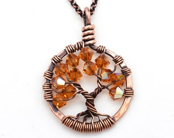 Novembre Collier de pierre de naissance, Collier pendentif citrine, Pendentif arbre de vie Bijoux faits à la main, Cadeaux uniques pour femmes, Vous choisissez Pierre de naissance