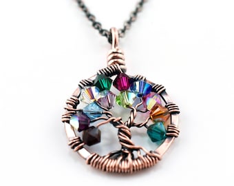 Collier de pierre de naissance pour maman, collier d’arbre généalogique personnalisé en cuivre, bijoux personnalisés en pierre de naissance faits à la main pour les femmes, cadeaux pour la fête des mères