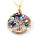 Gold Family Tree Necklace - Handmade Grandchildren Necklace - Personalized Grandma Necklace - Birthstone Pendant - Gift for Grandmother Mom